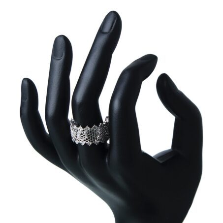 Retro Art Hollow Zircon Flower Rhodium Plated Ring