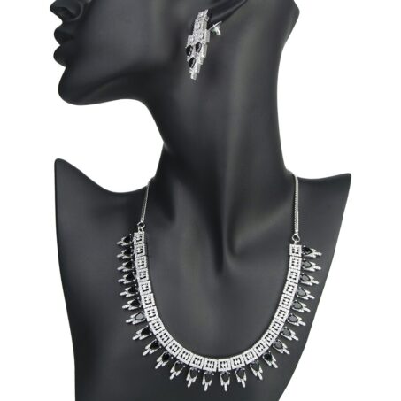 Black AD Stone Embellished Necklace With Earring Set