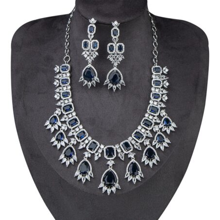 Celebrity Inspired Blue CZ Necklace With Earrings Set
