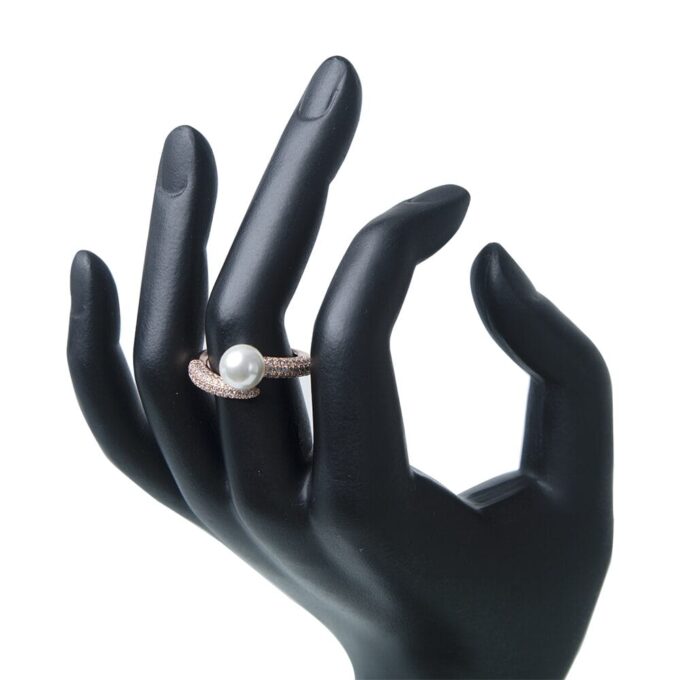 1pc Rose Gold Faux Pearl & Zirconia Open Finger Ring