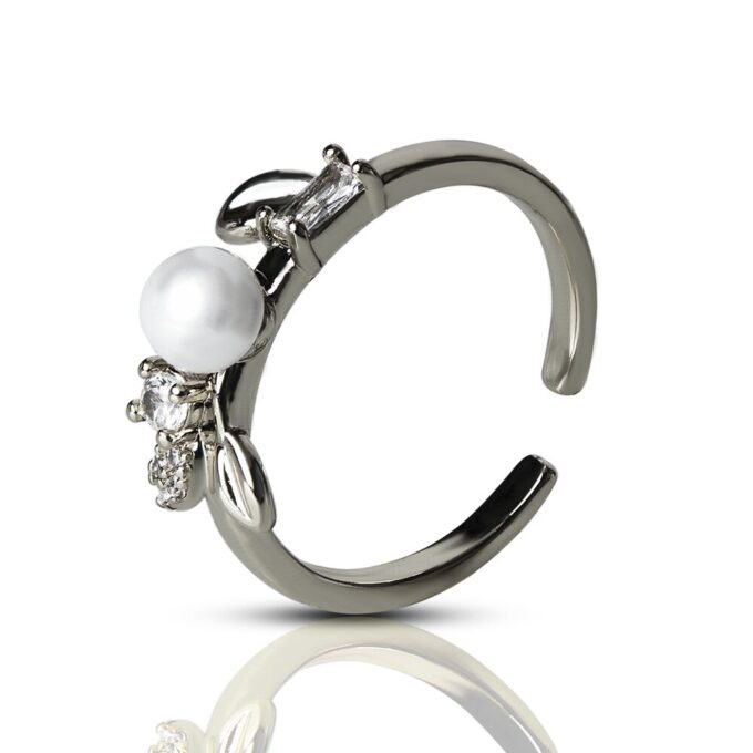 Enhanced Garden Silver Plated Pearl Finger Ring
