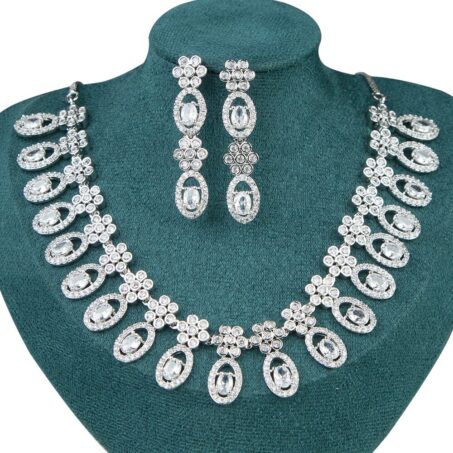 American Diamond Semi Precious Stone Necklace With Earring