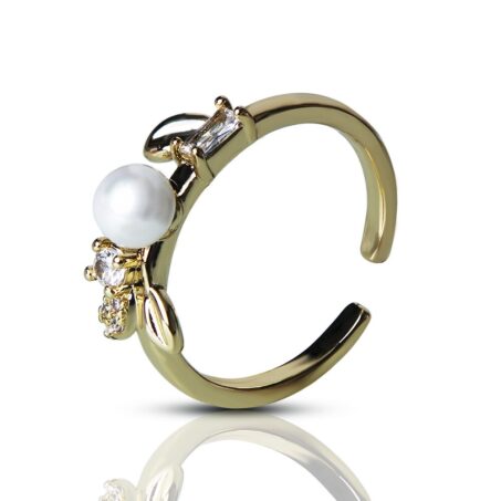 Enhanced Garden Gold Plated Pearl Finger Ring