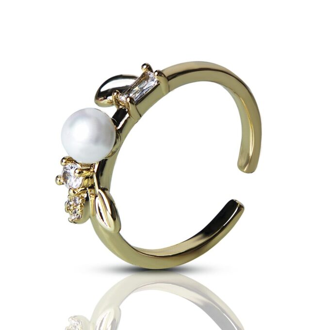 Enhanced Garden Gold Plated Pearl Finger Ring