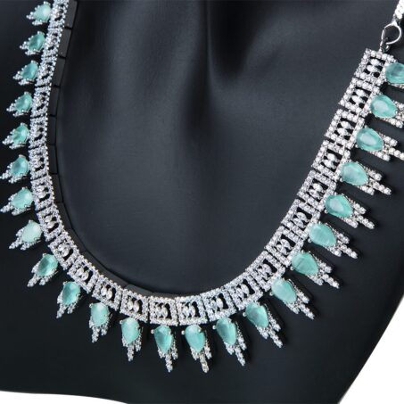 Green AD Stone Embellished Necklace With Earring Set
