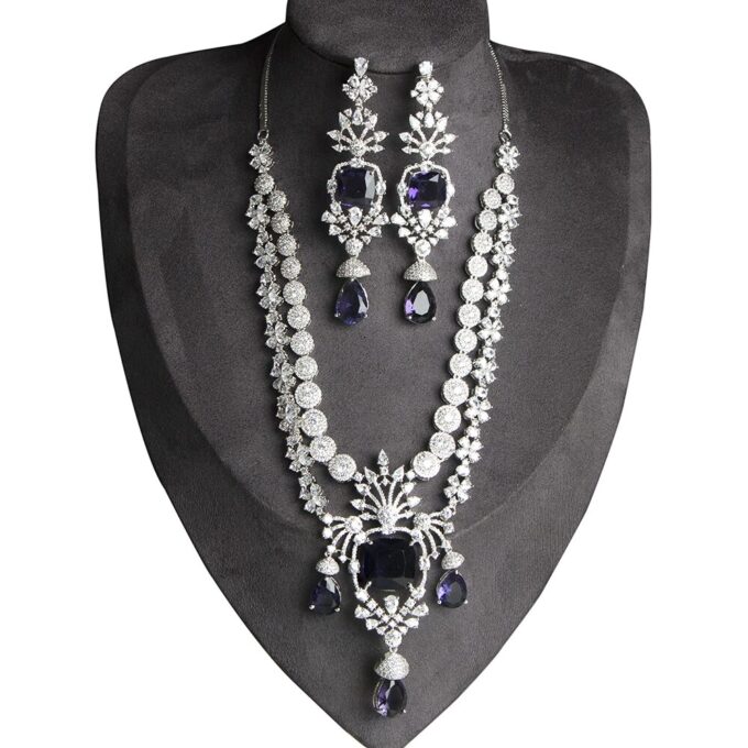 American Diamond 2 Layer Necklace Set With Earring Combo