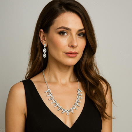 Rhodium Plated Cubic Zirconia Fancy Necklace Set