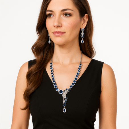 Blue AD Silver CZ Diamond necklace