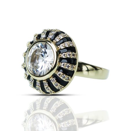 Old Cut Cubic Zirconia and Onyx Cluster Partywear Ring