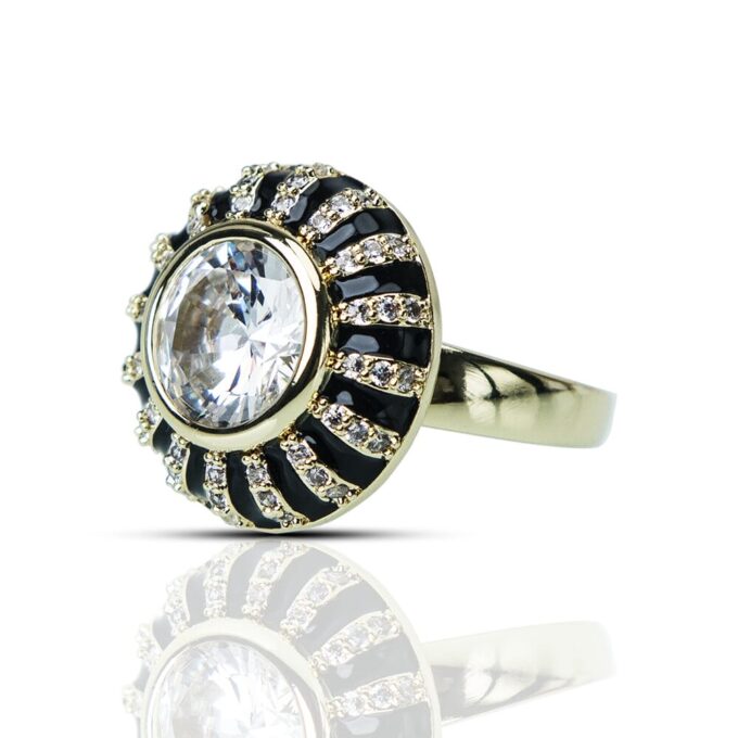 Old Cut Cubic Zirconia and Onyx Cluster Partywear Ring