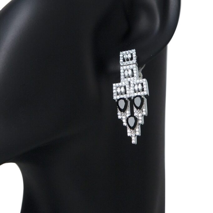 Black AD Stone Embellished Necklace With Earring Set