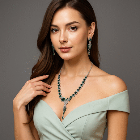 Emerald Green Silver CZ Diamond necklace