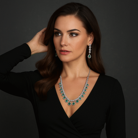 Green Majestic Rich Necklace Set with Earrings