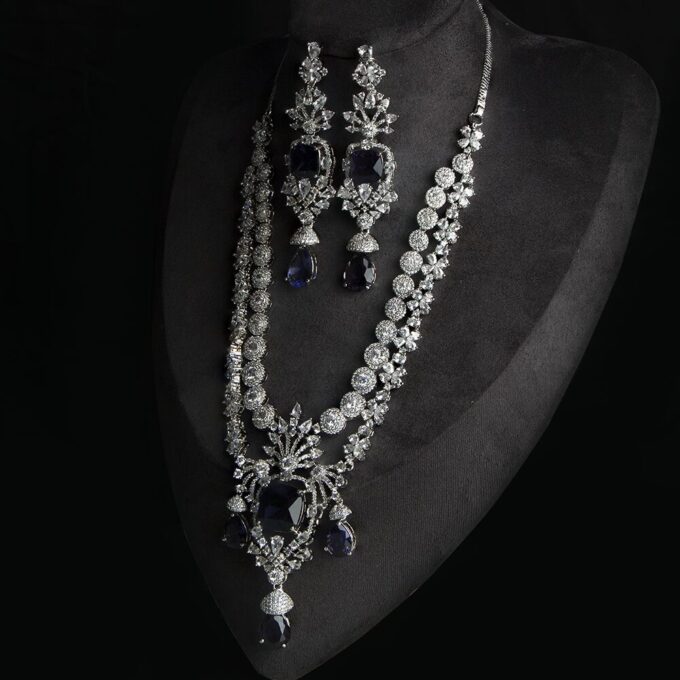 American Diamond 2 Layer Necklace Set With Earring Combo