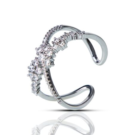 Glam X Statement Silver Plated Cubic Zirconia Ring