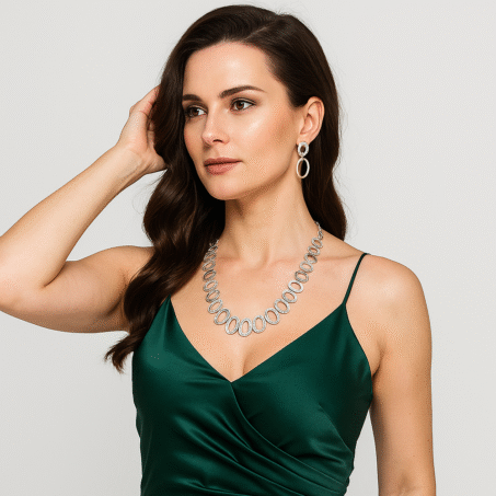 Oval Elegance! Beautiful CZ Stone Necklace with Earrings Combo
