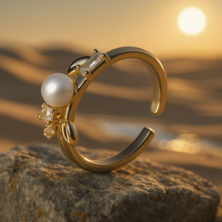 Enhanced Garden Gold Plated Pearl Finger Ring
