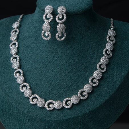 Halo Rings American Diamond Rhodium-Plated Jewellery Set
