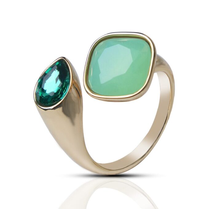 18K Double Color CZ Stone Open Finger Ring