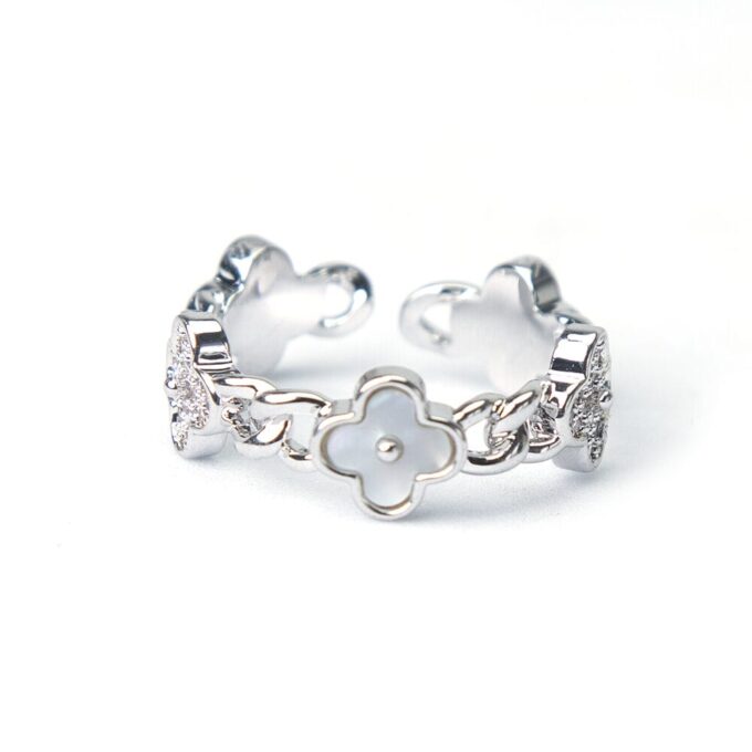 Sterling Silver Plated Floral AD Finger Ring