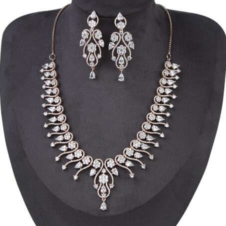 American Diamond White Color Stone Rose Gold Necklace Set