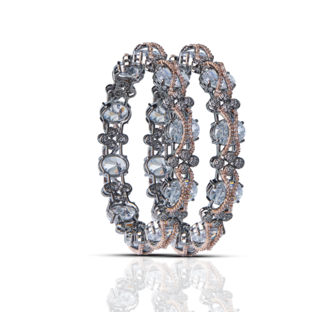 Oxidised Silver CZ AD Ethnic Design Bangle