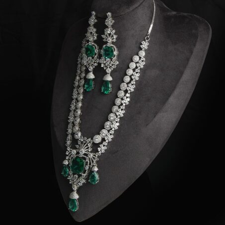 American Diamond Green 2 Layer Necklace With Earring Combo