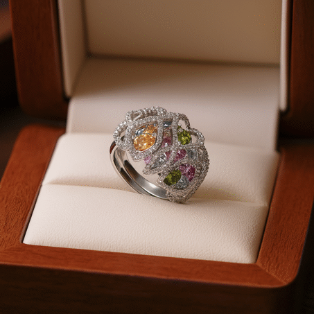 Rings-Flower Type Multi-color American Diamond Ring