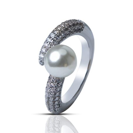 1pc Copper Material Faux Pearl & Zirconia Open Finger Ring