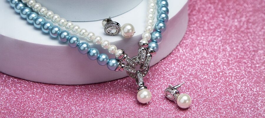 Elegant Blue shining Multi Layer Pearl Earring and Necklace Set