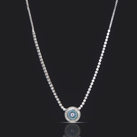 Evil Eye Baguette Eternity Silver Plated Adjustable Slider Necklace